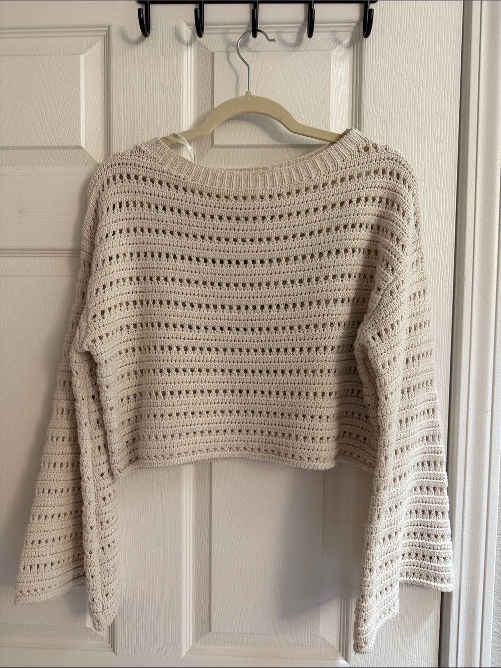 lovestitch Open-Knit Scoop Neck Sweater in Cream